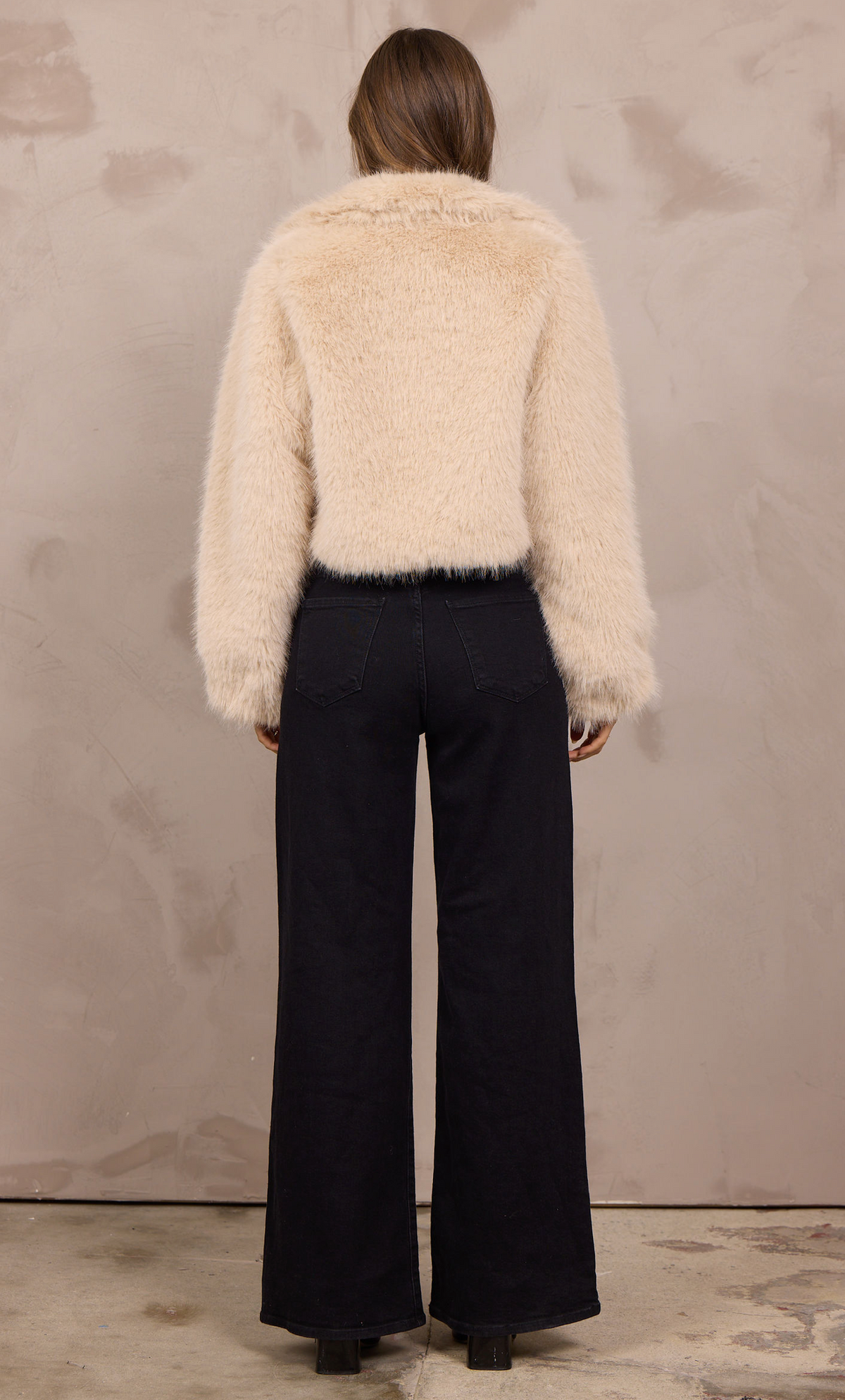Cream Cropped Fur Jacket