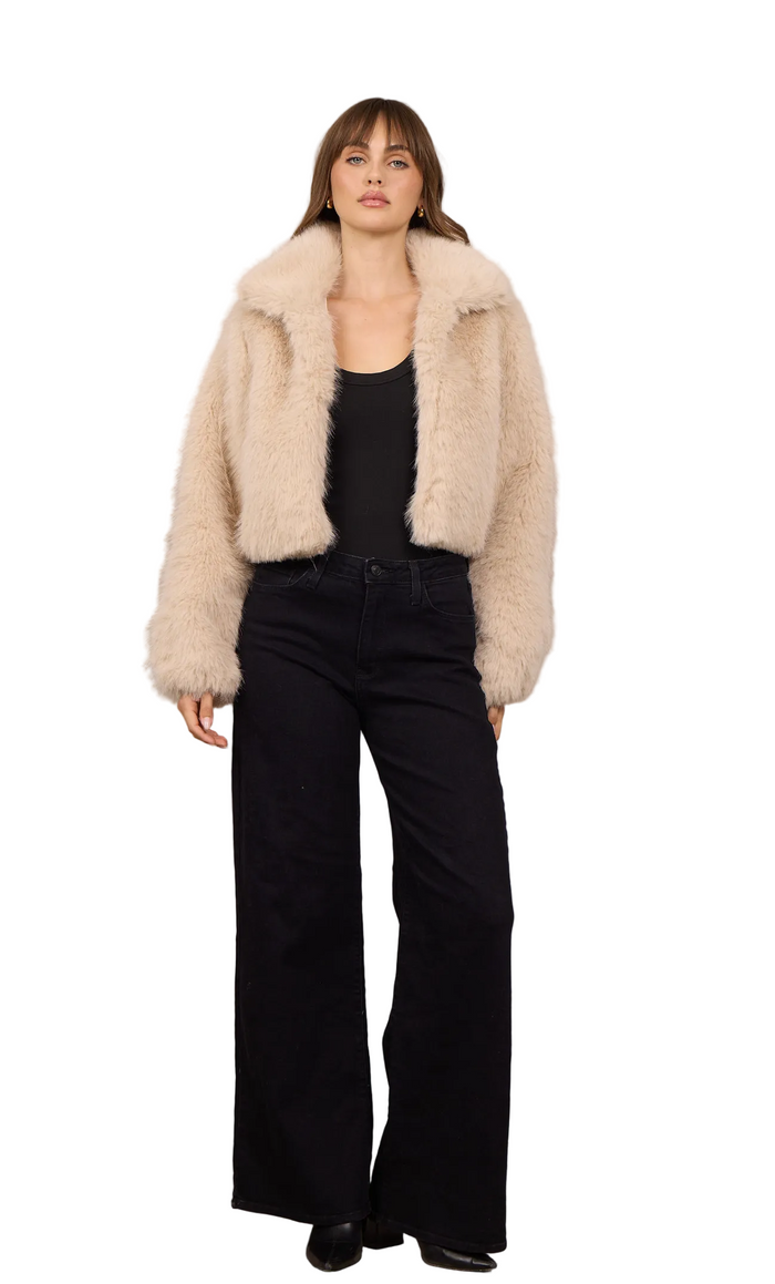 Cream Cropped Fur Jacket