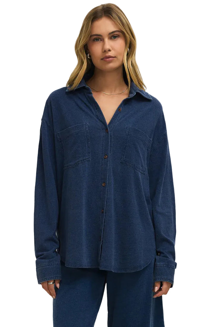 Reese Jersey Denim Button Up Indigo