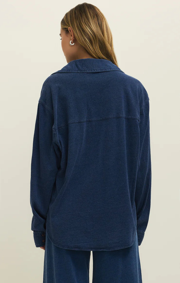 Reese Jersey Denim Button Up Indigo