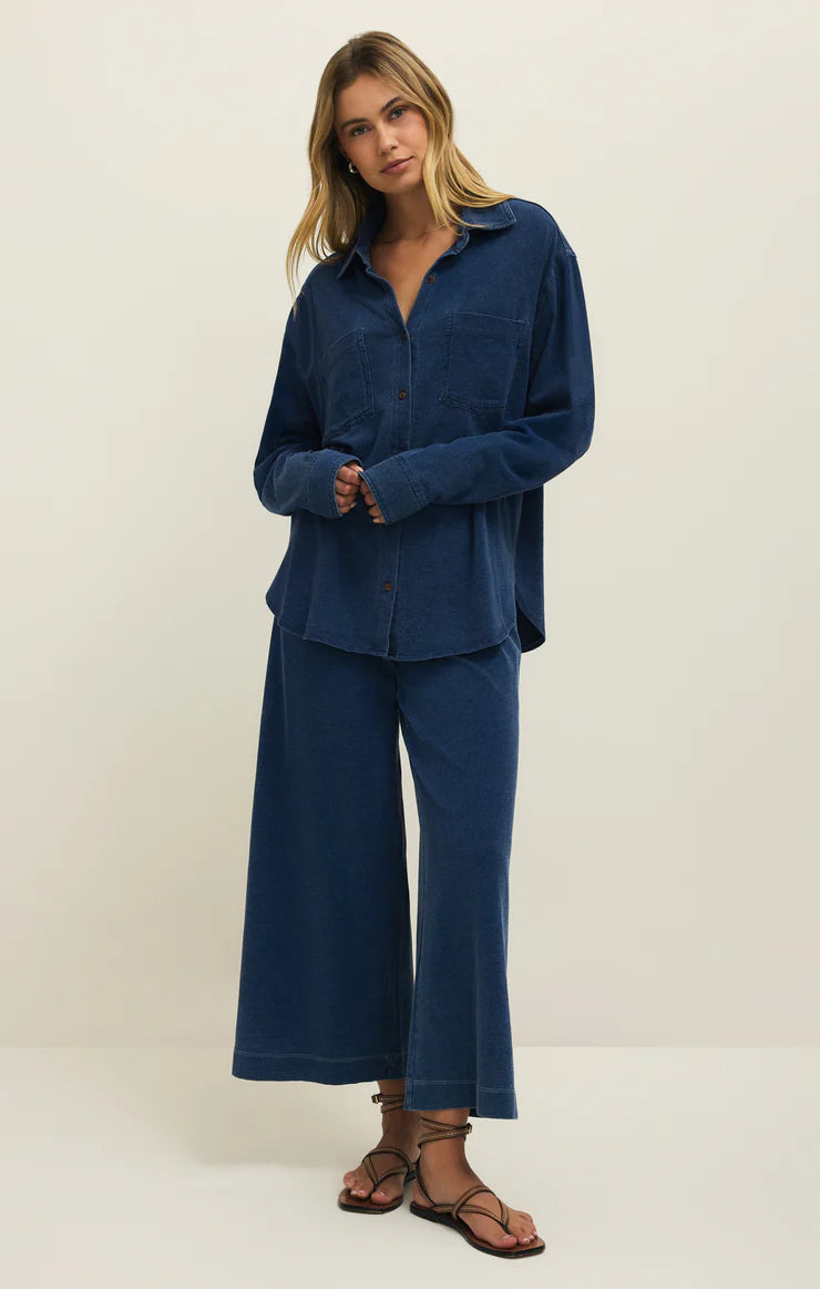 Reese Jersey Denim Button Up Indigo