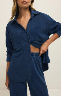 Reese Jersey Denim Button Up Indigo