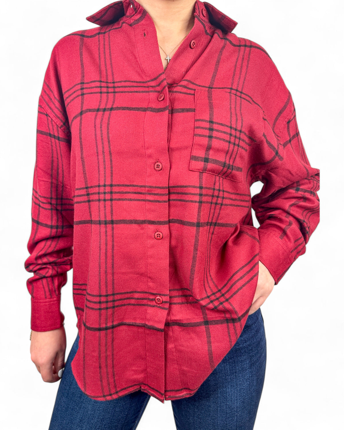 River Plaid Button Up Red Dahlia