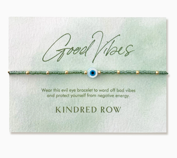 Evil Eye Beaded Bracelet, Sage Green