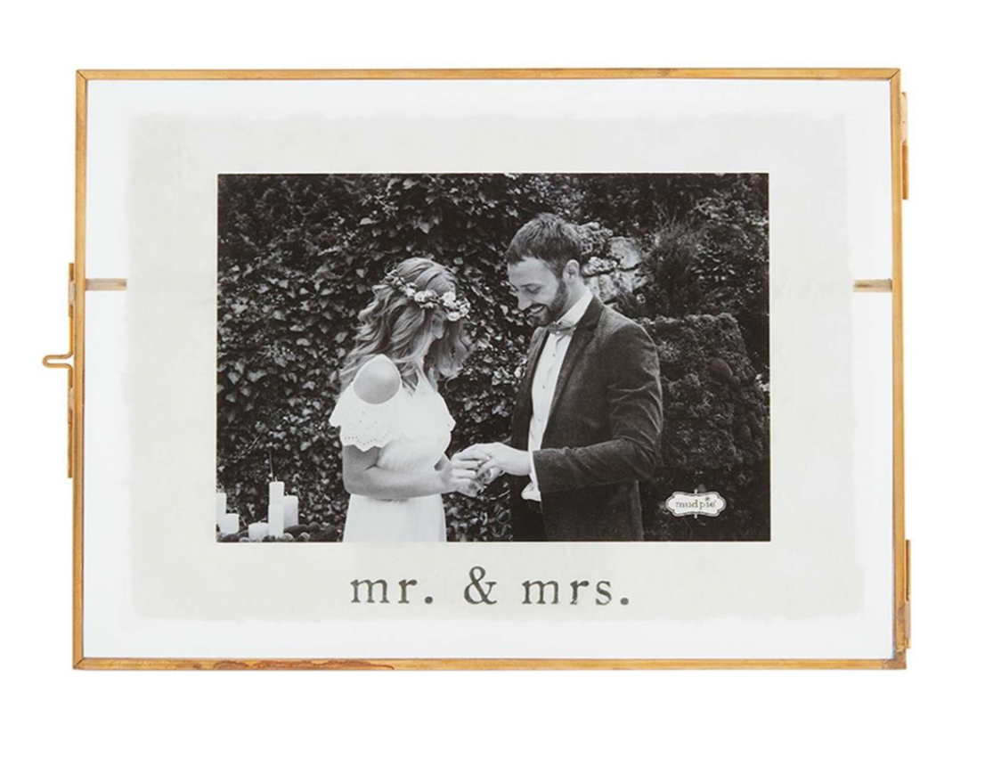 Mr & Mrs Antique Brass and Glass Frame