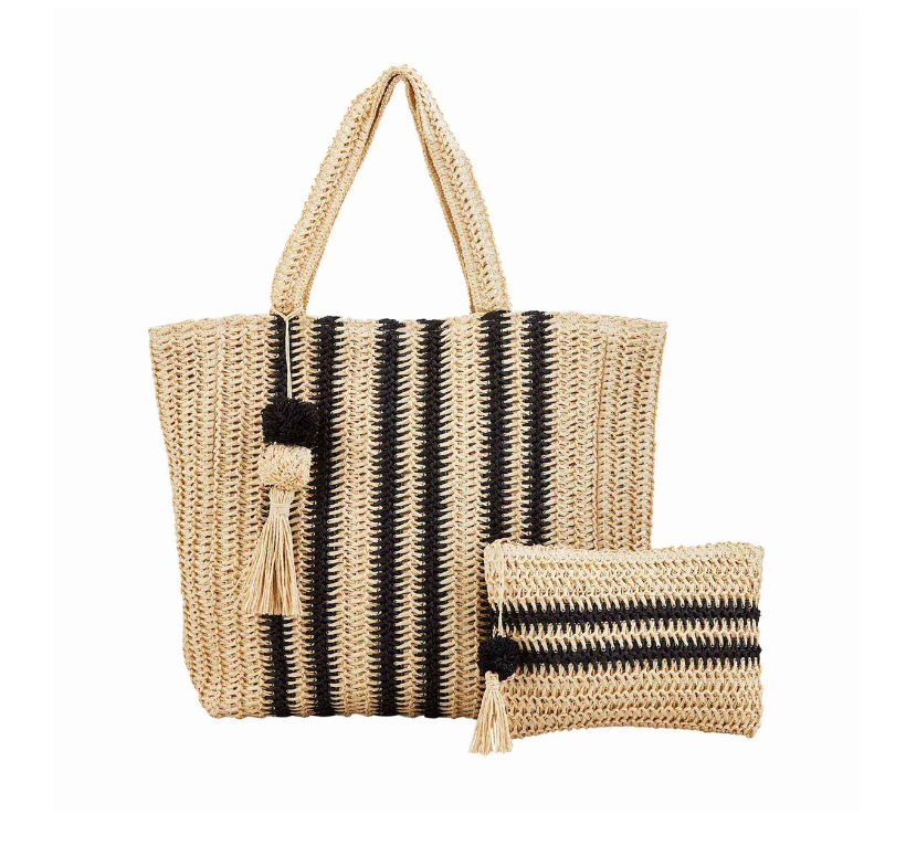 Neutral Black Straw Tote and Case