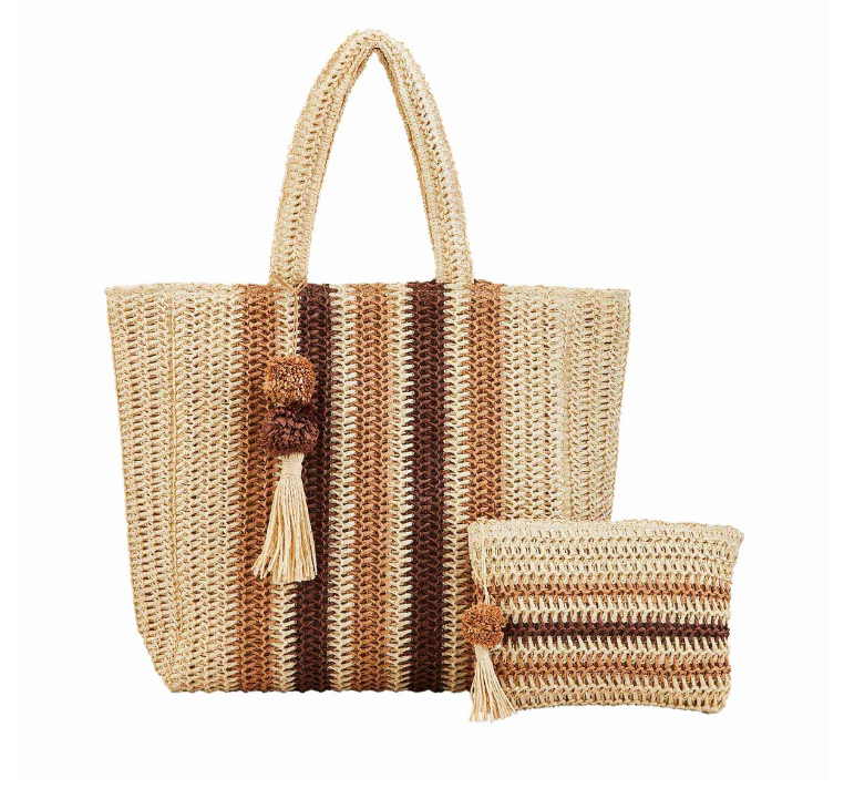 Neutral Tan Straw Tote and Case