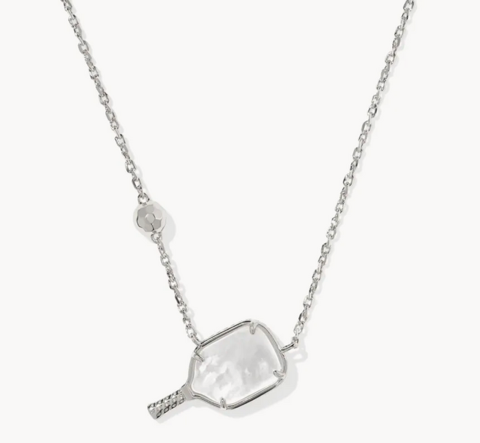 Pickleball Silver  Pendant Necklace in Ivory Mother-of-Pearl