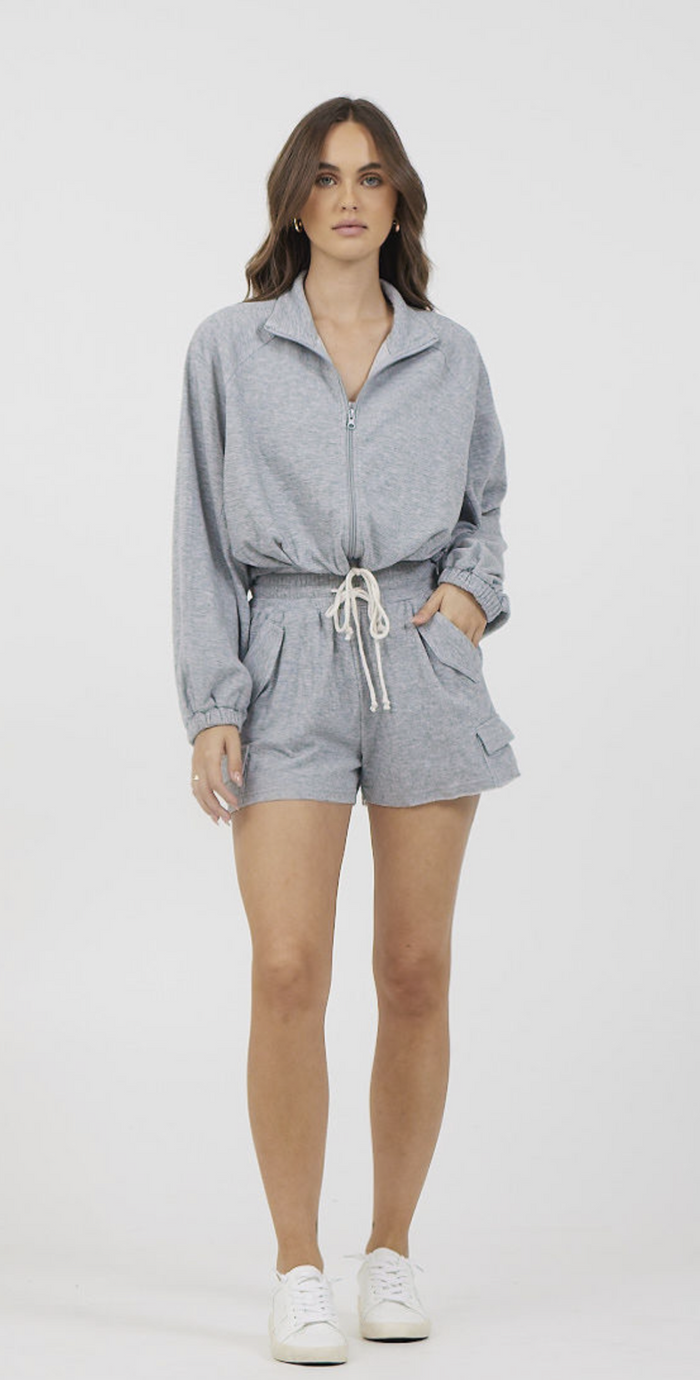 Heather Grey Bounded Texture Jersey Zip Up