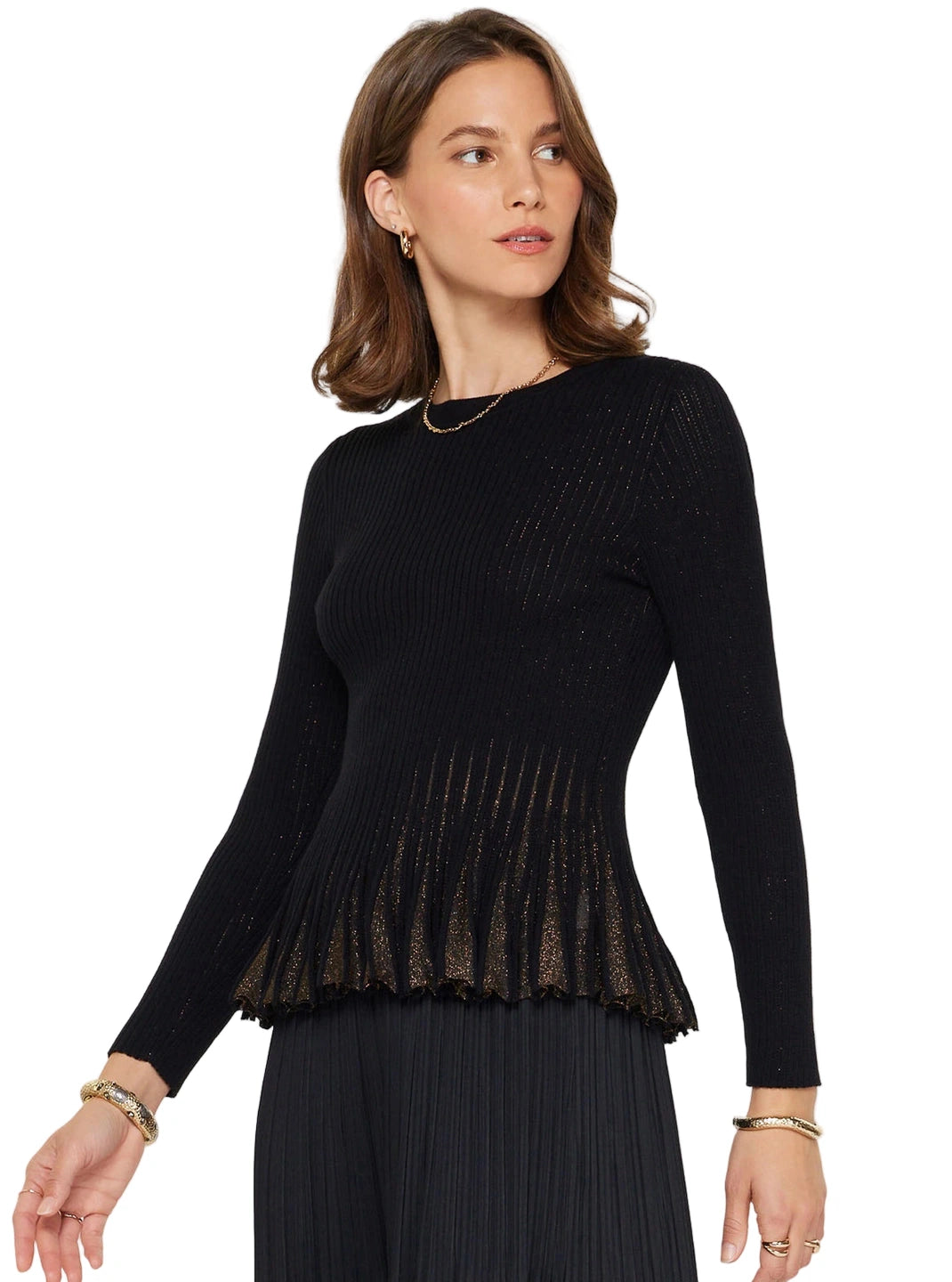 Black and Gold Ruffle Sleeve Top