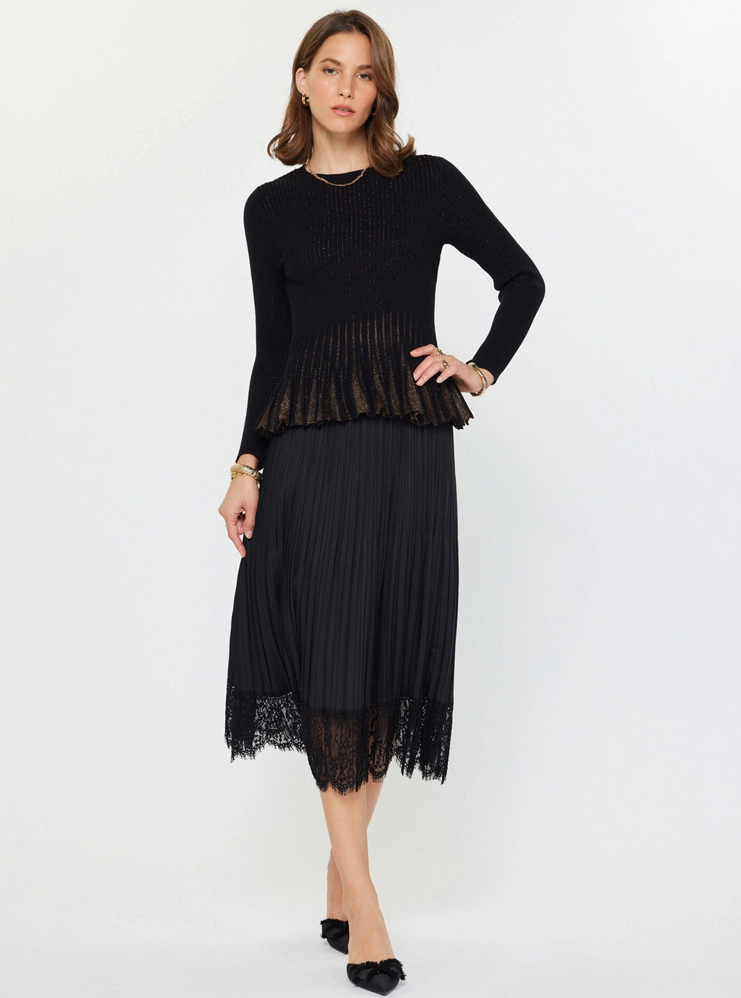 Black and Gold Ruffle Sleeve Top