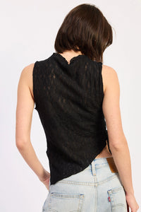 Side Tie Mock Neck Lace Top