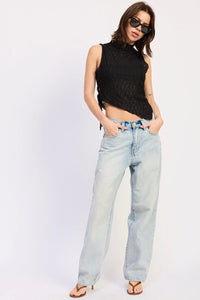 Side Tie Mock Neck Lace Top