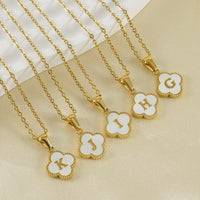 Stainless Steel Clover Initial Necklace