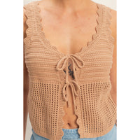 Sleeveless Open Knit Double Tie-Front Vest