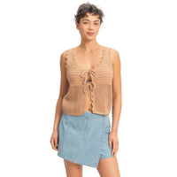 Sleeveless Open Knit Double Tie-Front Vest
