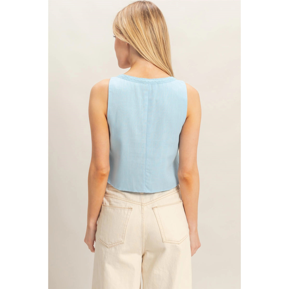 Sleeveless Tie-Front Top Light Blue
