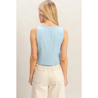 Sleeveless Tie-Front Top Light Blue