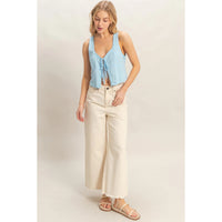 Sleeveless Tie-Front Top Light Blue