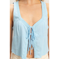 Sleeveless Tie-Front Top Light Blue