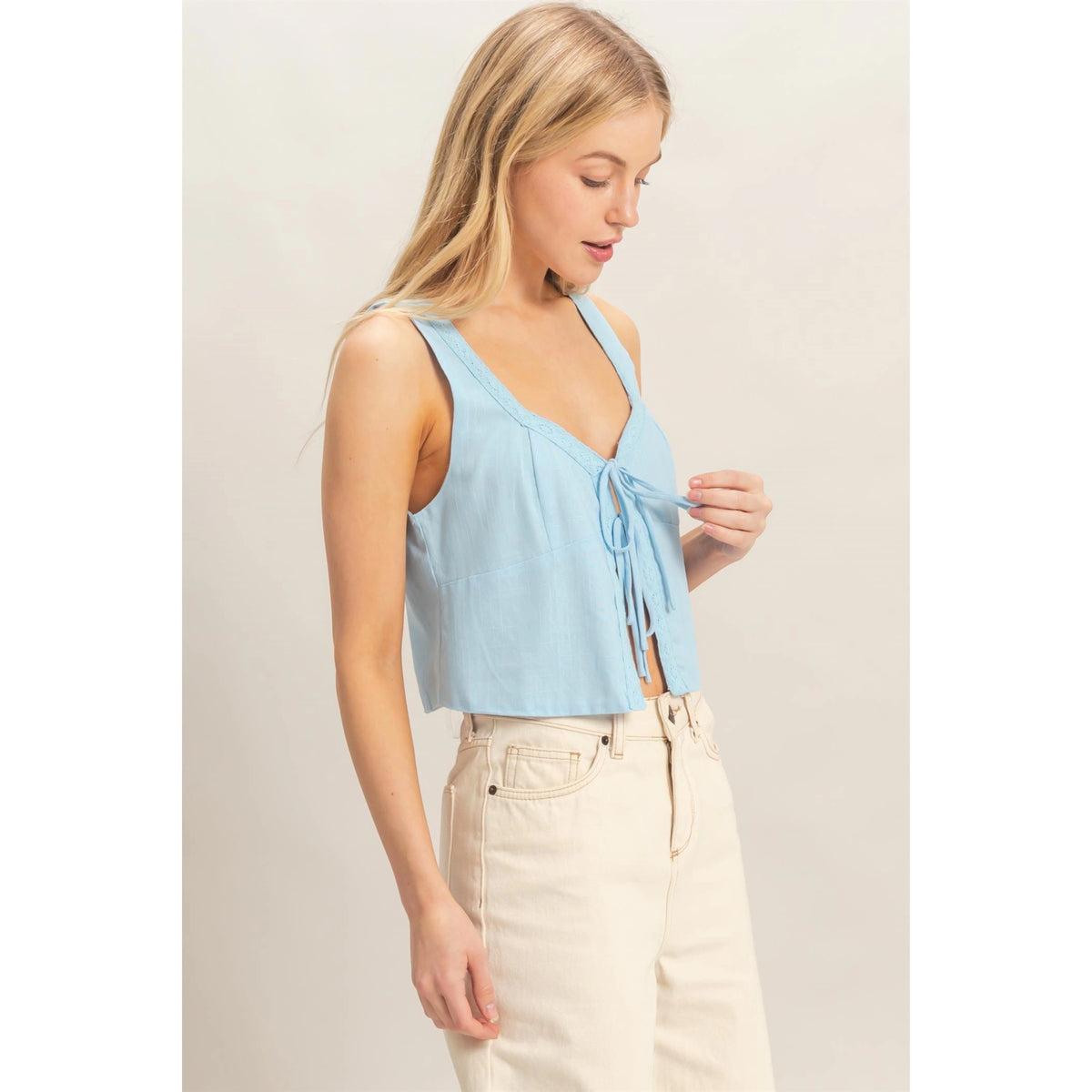 Sleeveless Tie-Front Top Light Blue
