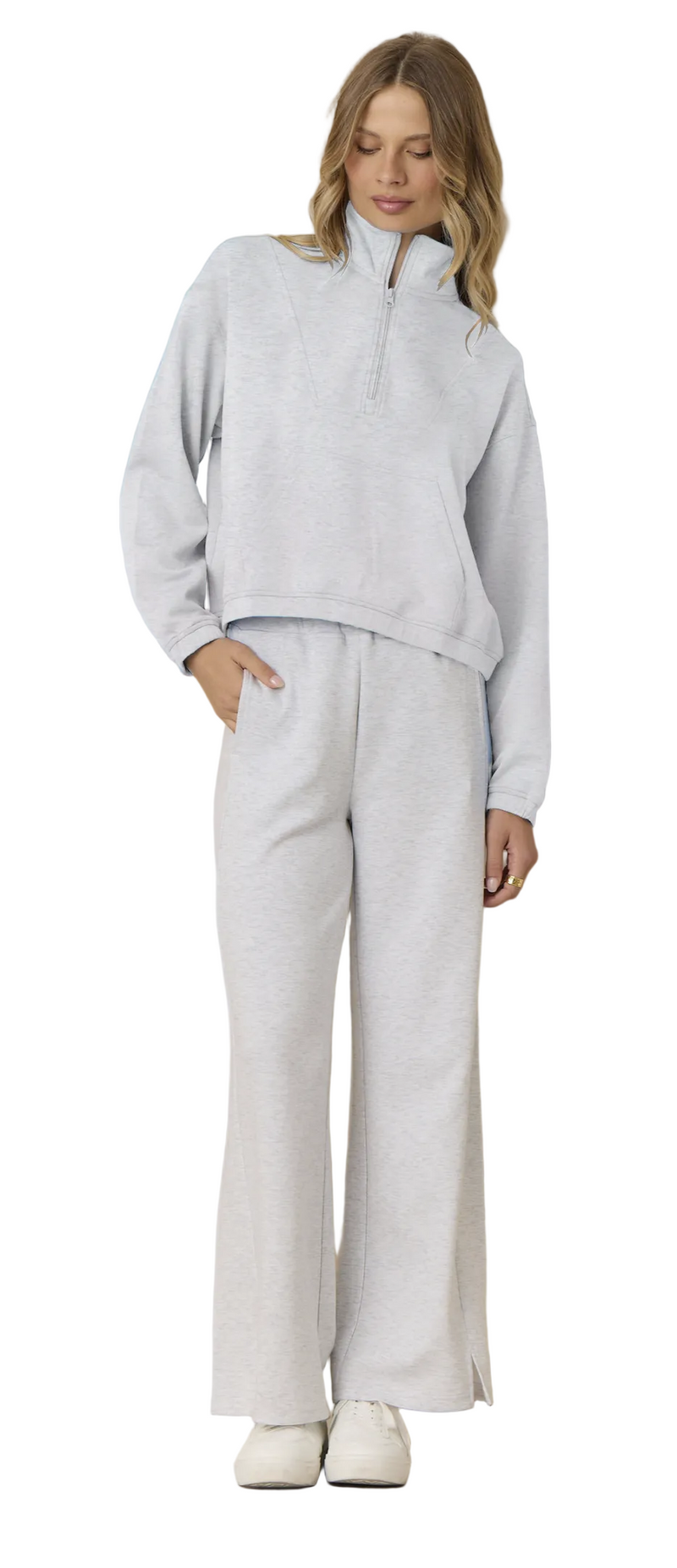 Spring Grey Cloud Fleece Wide Leg Pant