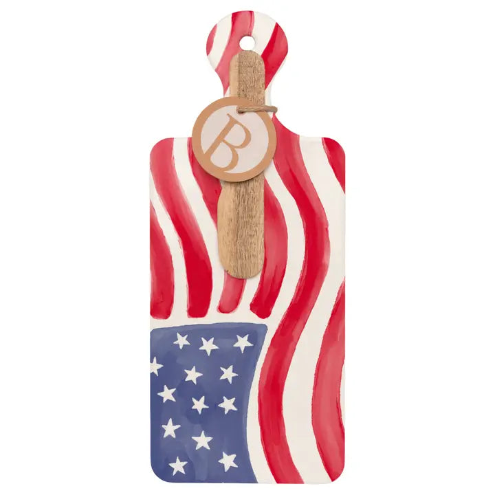 Stars & Stripes Cuterie Cheese Board & Wood Spreader Set