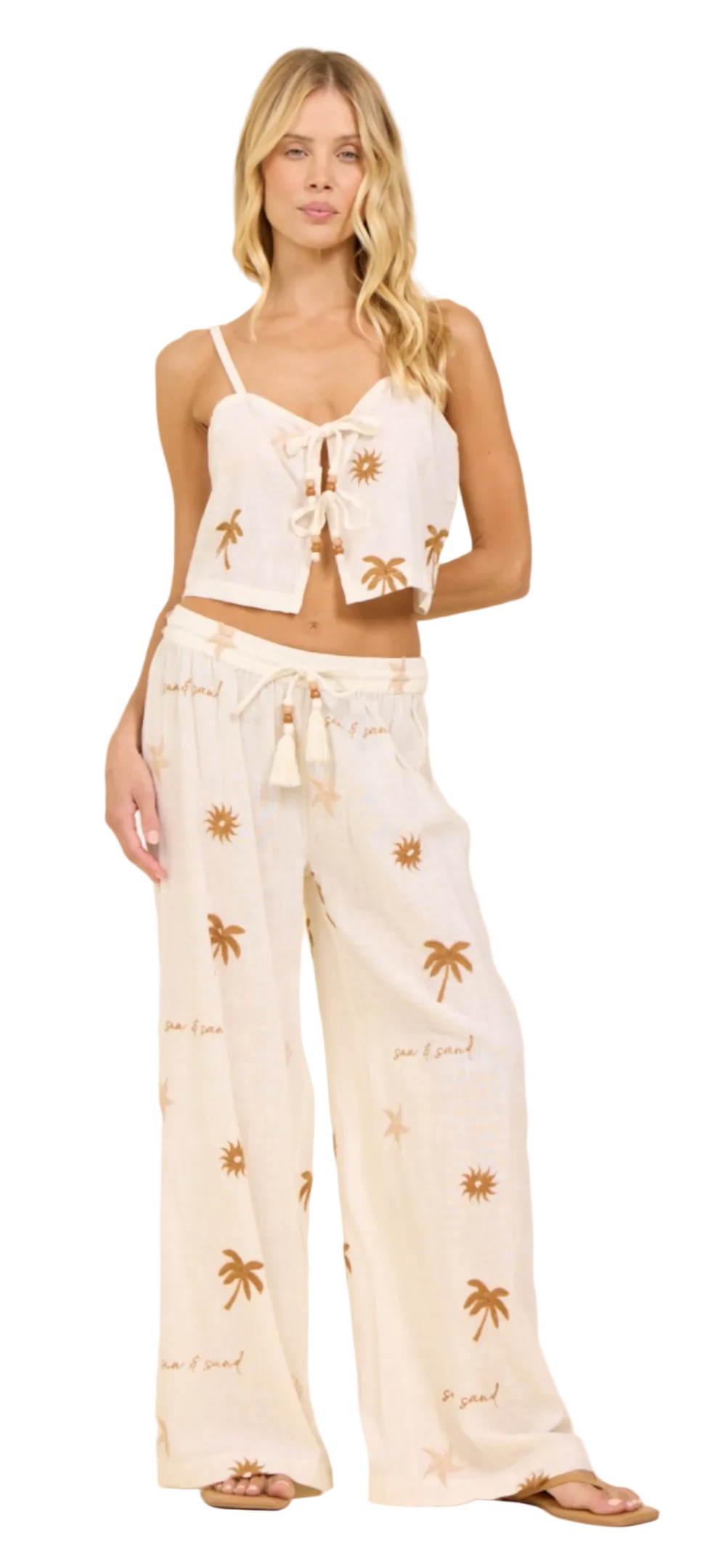 Sun and Sand Embroidered Wide Leg Pant