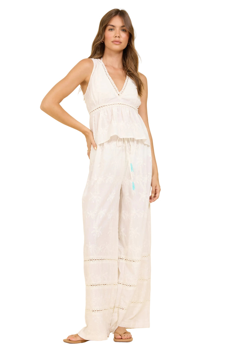 White Palm Eyelet Tie Front Top-FINAL SALE