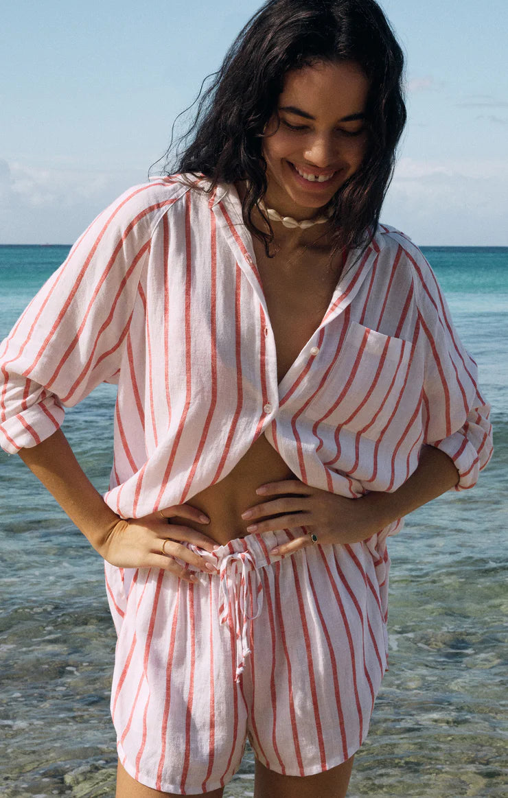 The Perfect Linen Top Cabana Red