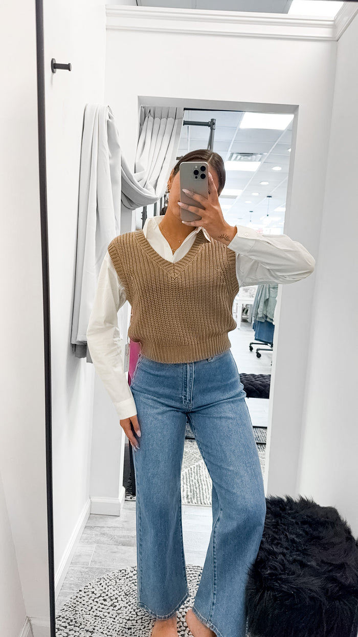 Toffee W White Twoffer Cropped Sweater