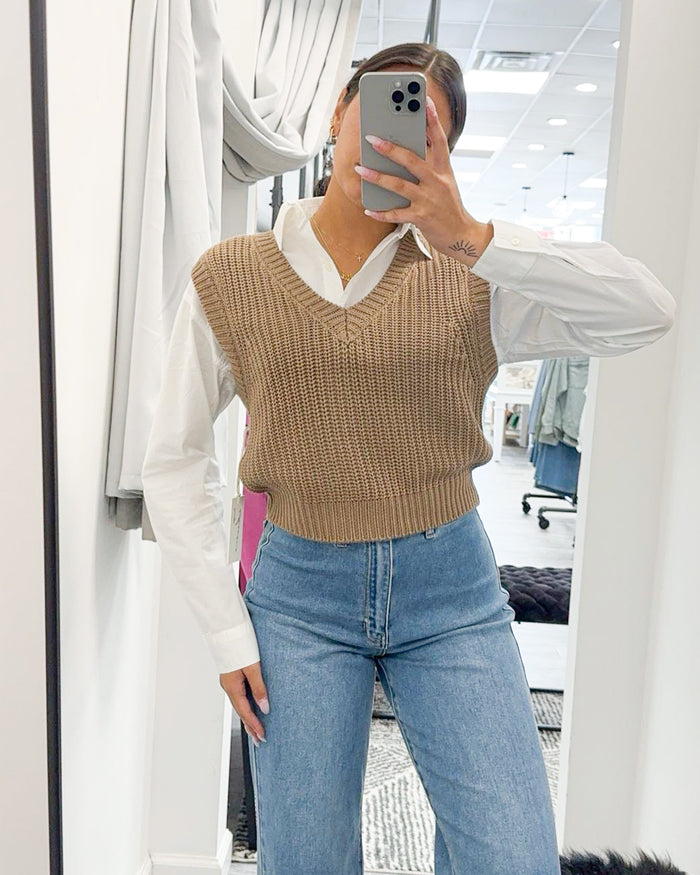 Toffee W White Twoffer Cropped Sweater