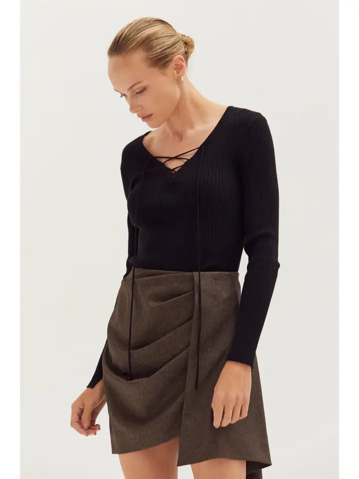 Tracey Lace Up Ribbed Top