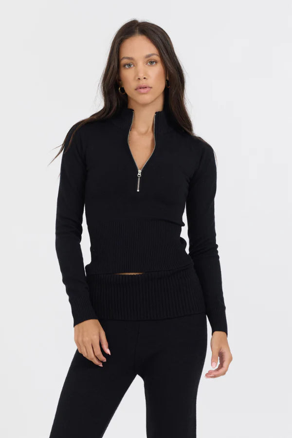 Black Slim Fit Quarter Zip Sweater