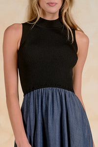 Mock Neck Mixed Media Dress