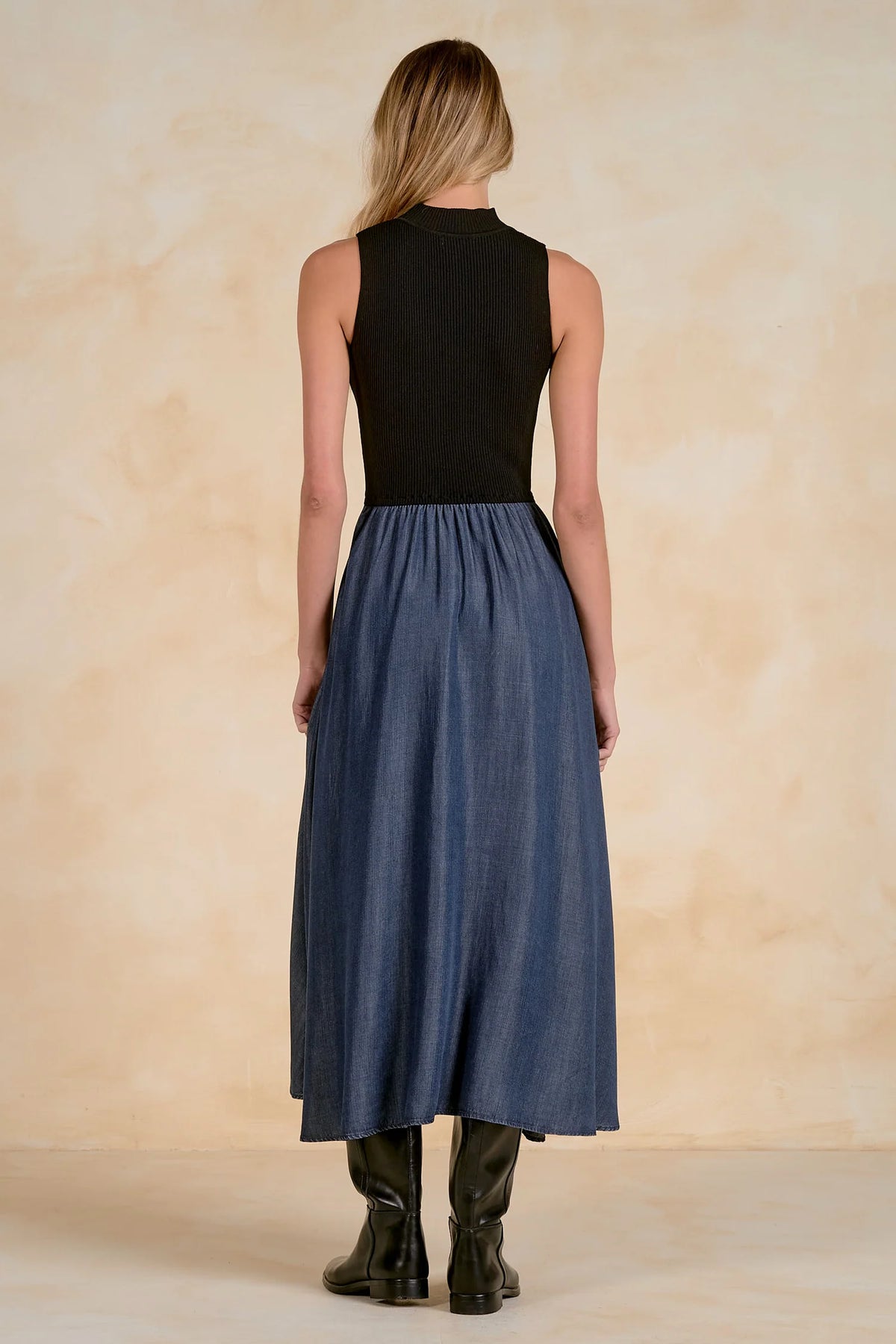 Mock Neck Mixed Media Dress