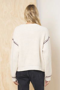 Ivory "Love" Whipstitch Detail Sweater