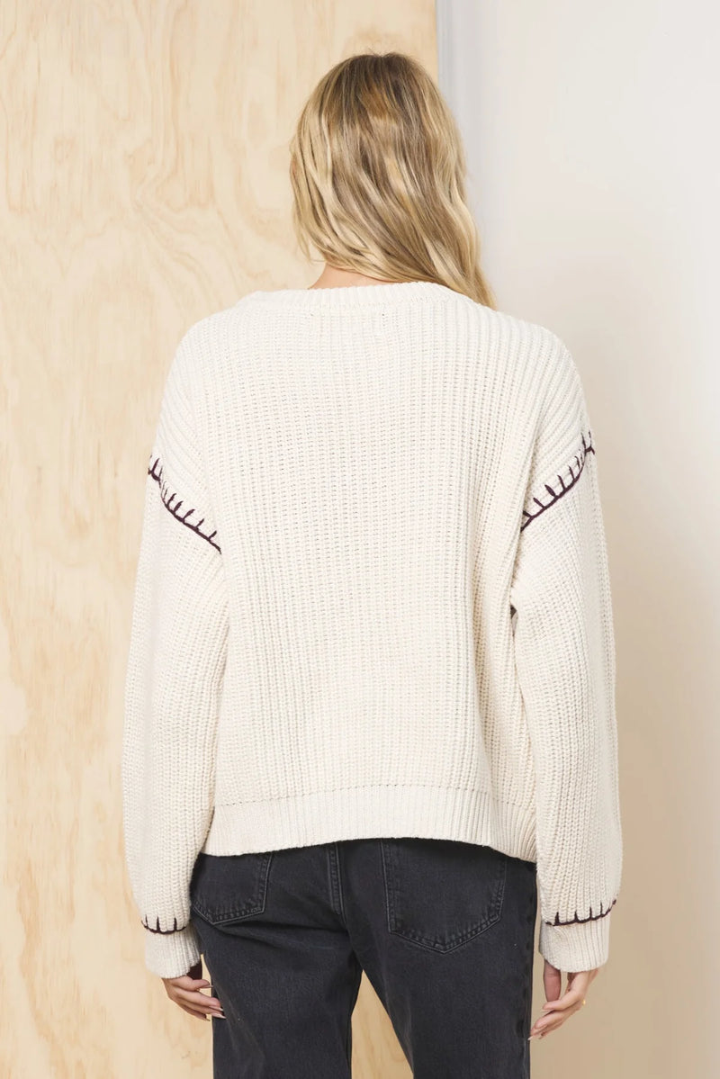 Ivory "Love" Whipstitch Detail Sweater