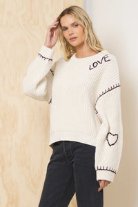 Ivory "Love" Whipstitch Detail Sweater