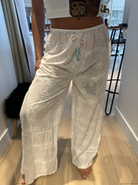 White Palm Eyelet Wide Leg Pants-FINAL SALE