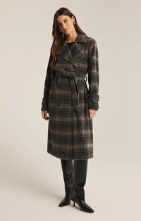 Jackie Plaid Trench Latte