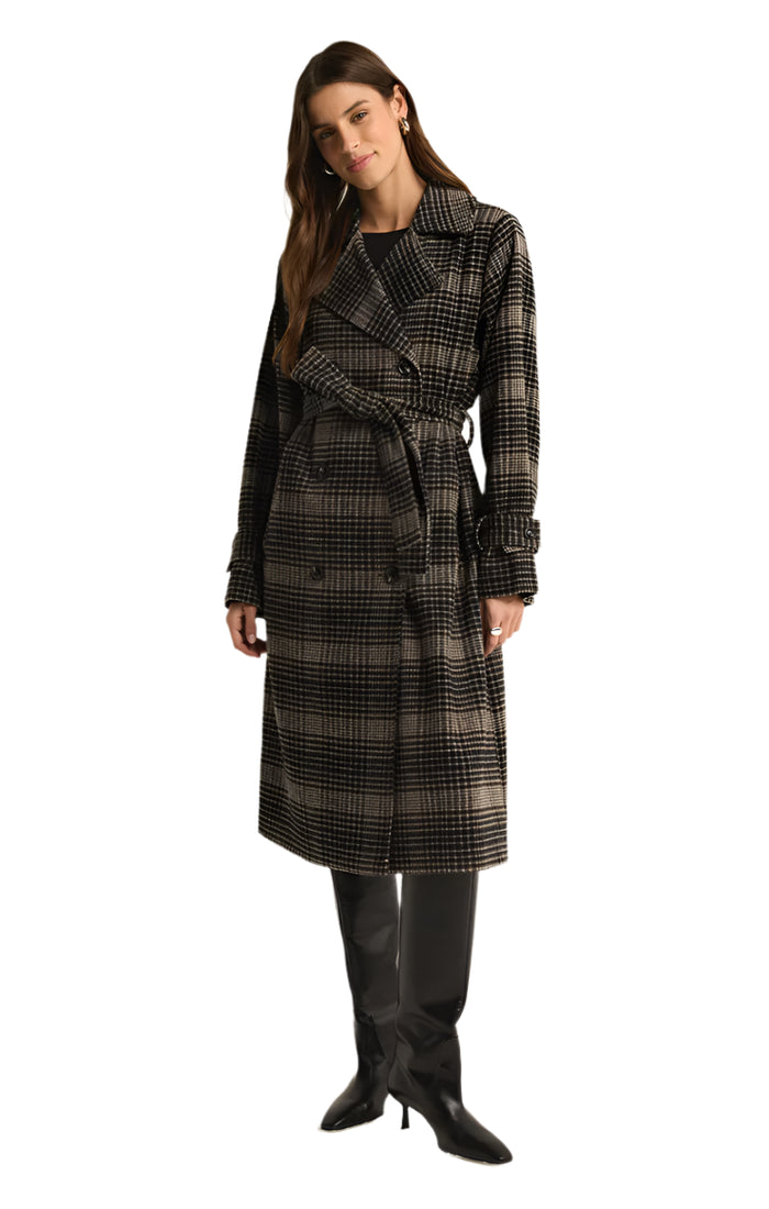 Jackie Plaid Trench Latte
