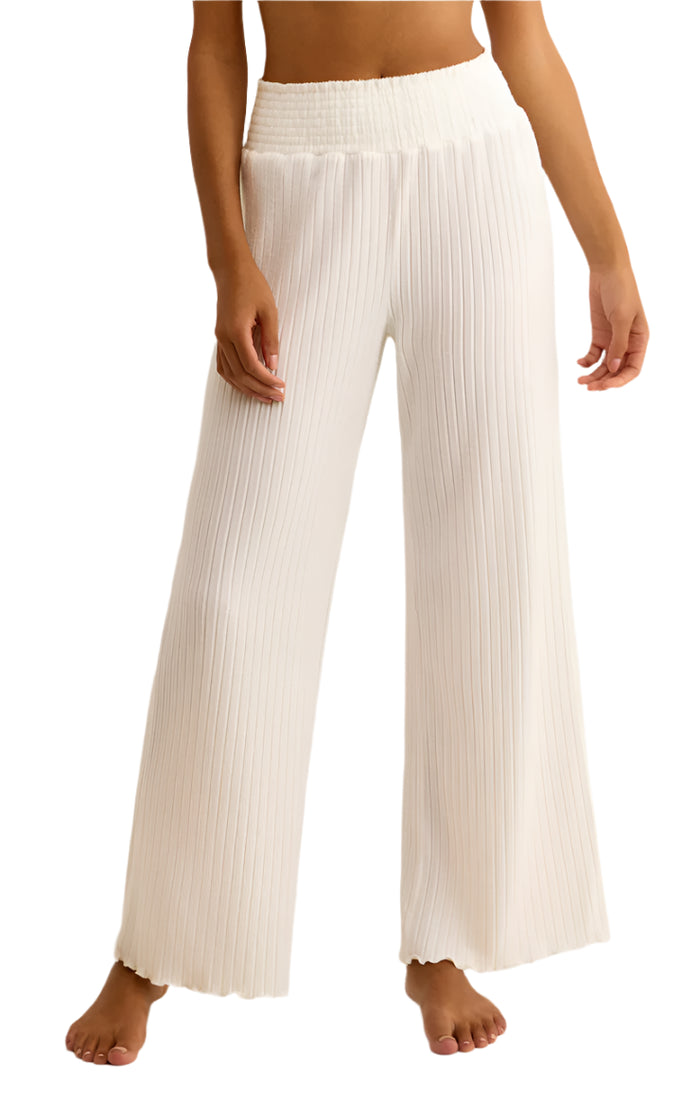Dawn Smocked Rib Pant in White