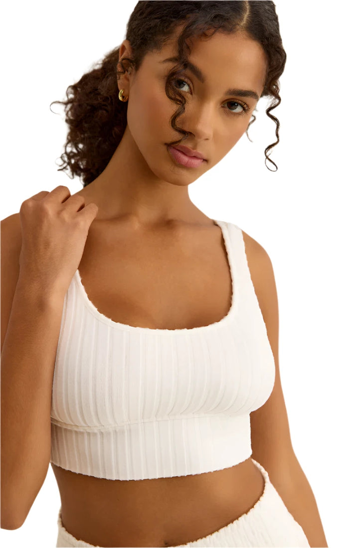 Zoe Rib Tank Bra in White