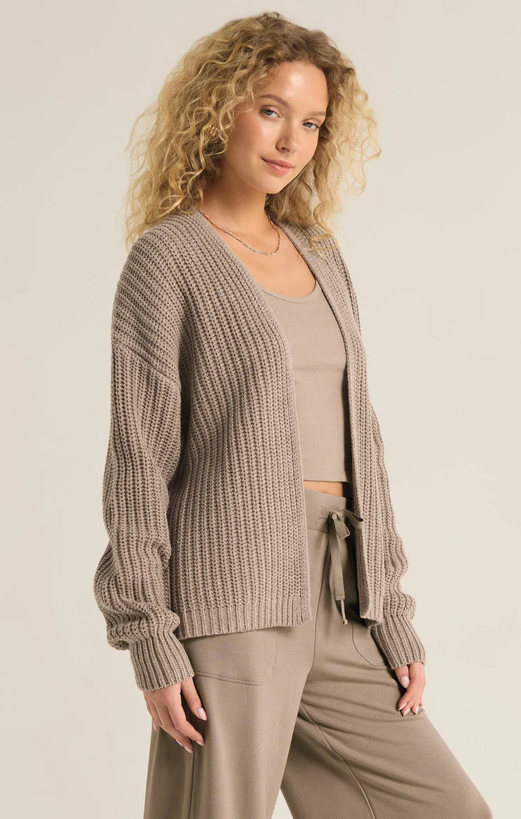 Sutton Rib Cardigan Heather Taupe