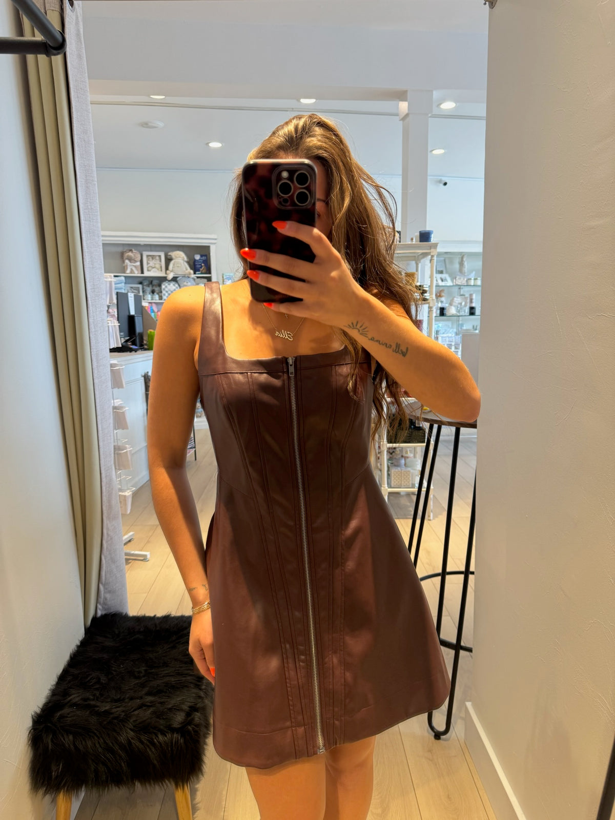 Zip Up Faux Leather Dress