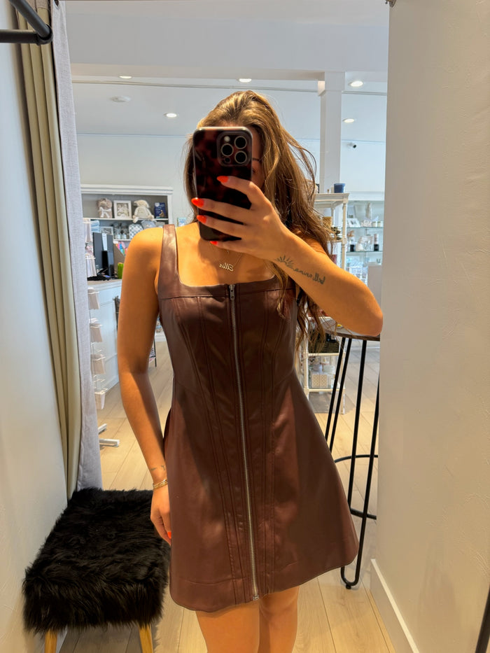 Zip Up Faux Leather Dress