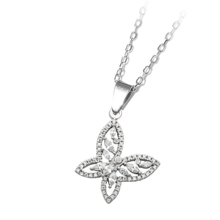 Necklace Silver Butterfly CZ