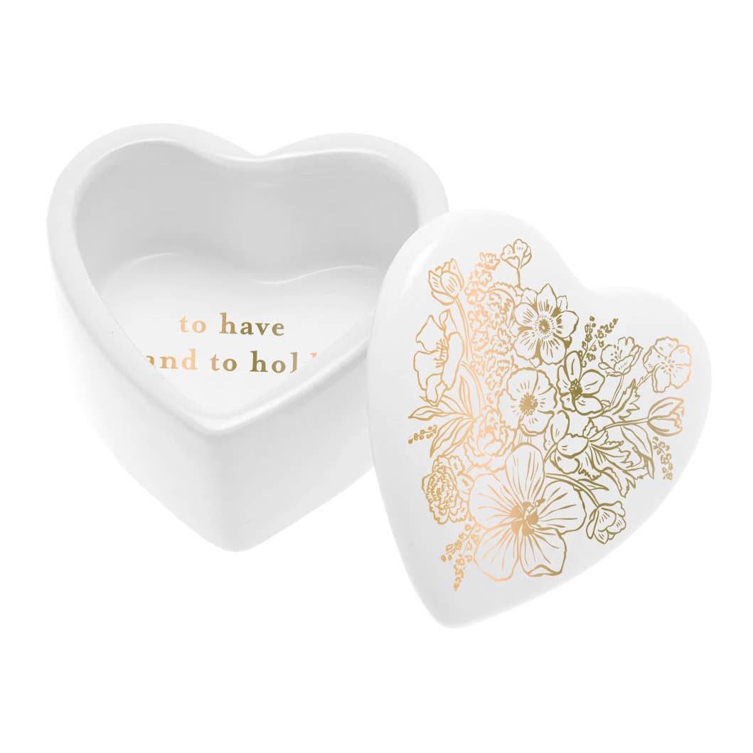 Ceramic Wedding Heart Shaped Trinket Box