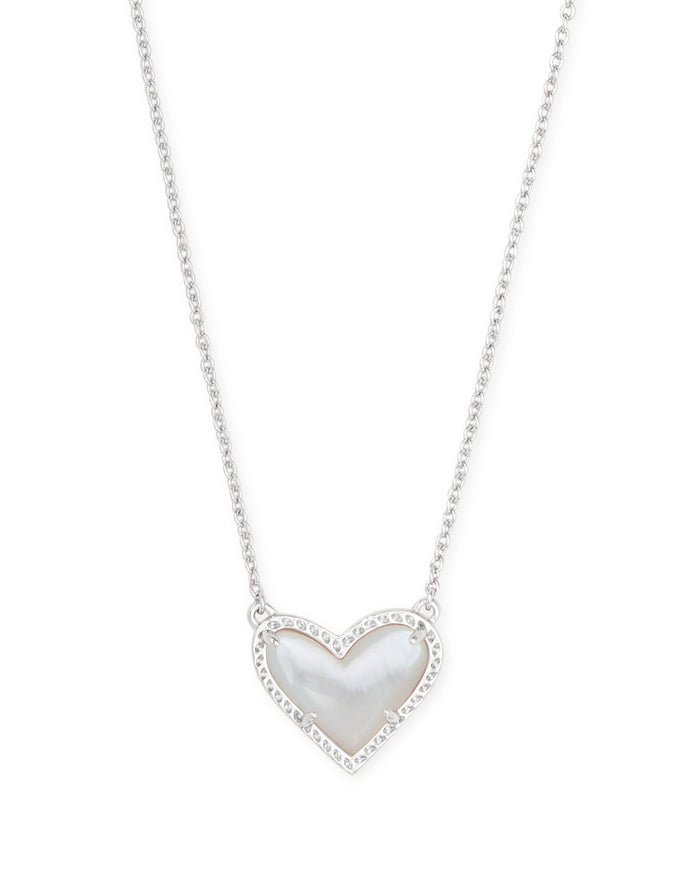 Ari Heart Silver Pendant Necklace in Ivory Mother-of-Pearl